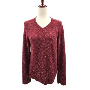 Burgundy V Neck Sweater Knit Pullover Long‎ Sleeve Casual